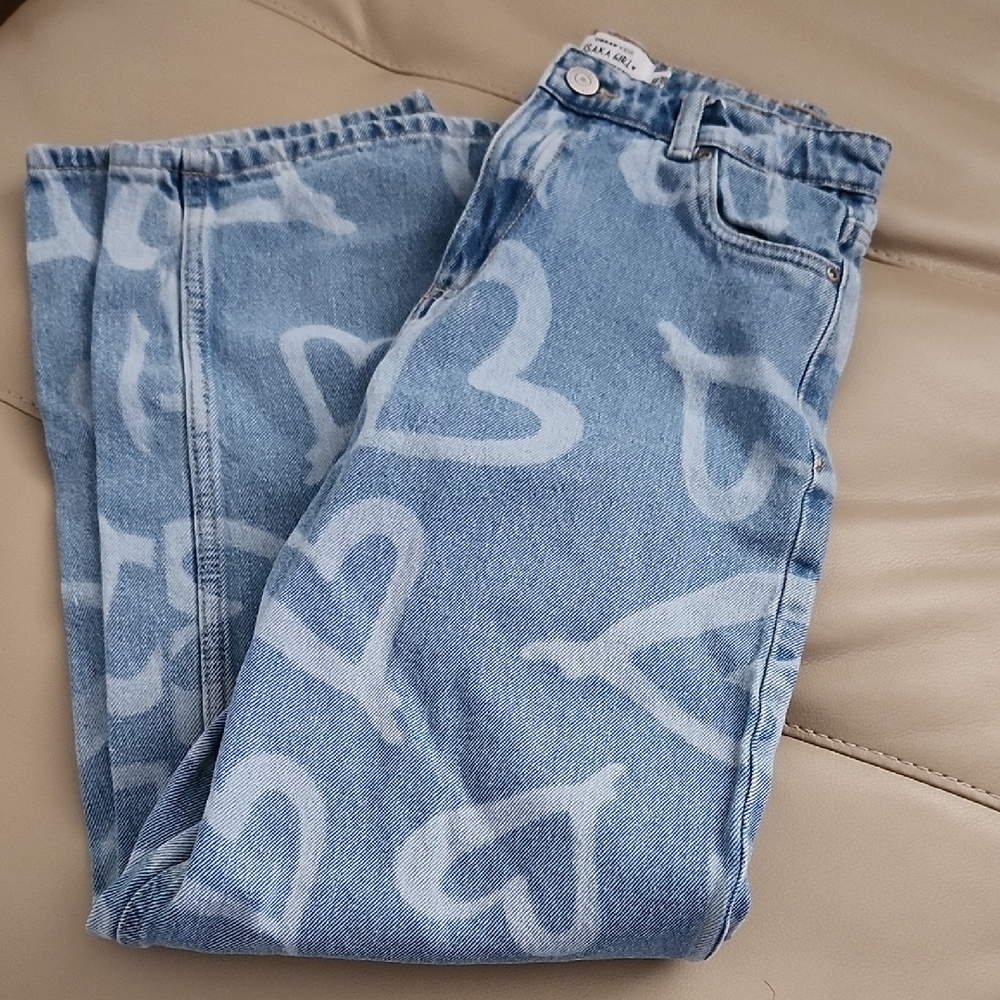 Blue Heart Patterned Relaxed Fit Jeans